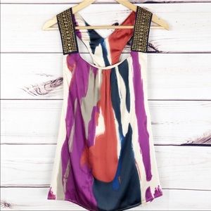 Chic racer back blouse with embellished straps, M